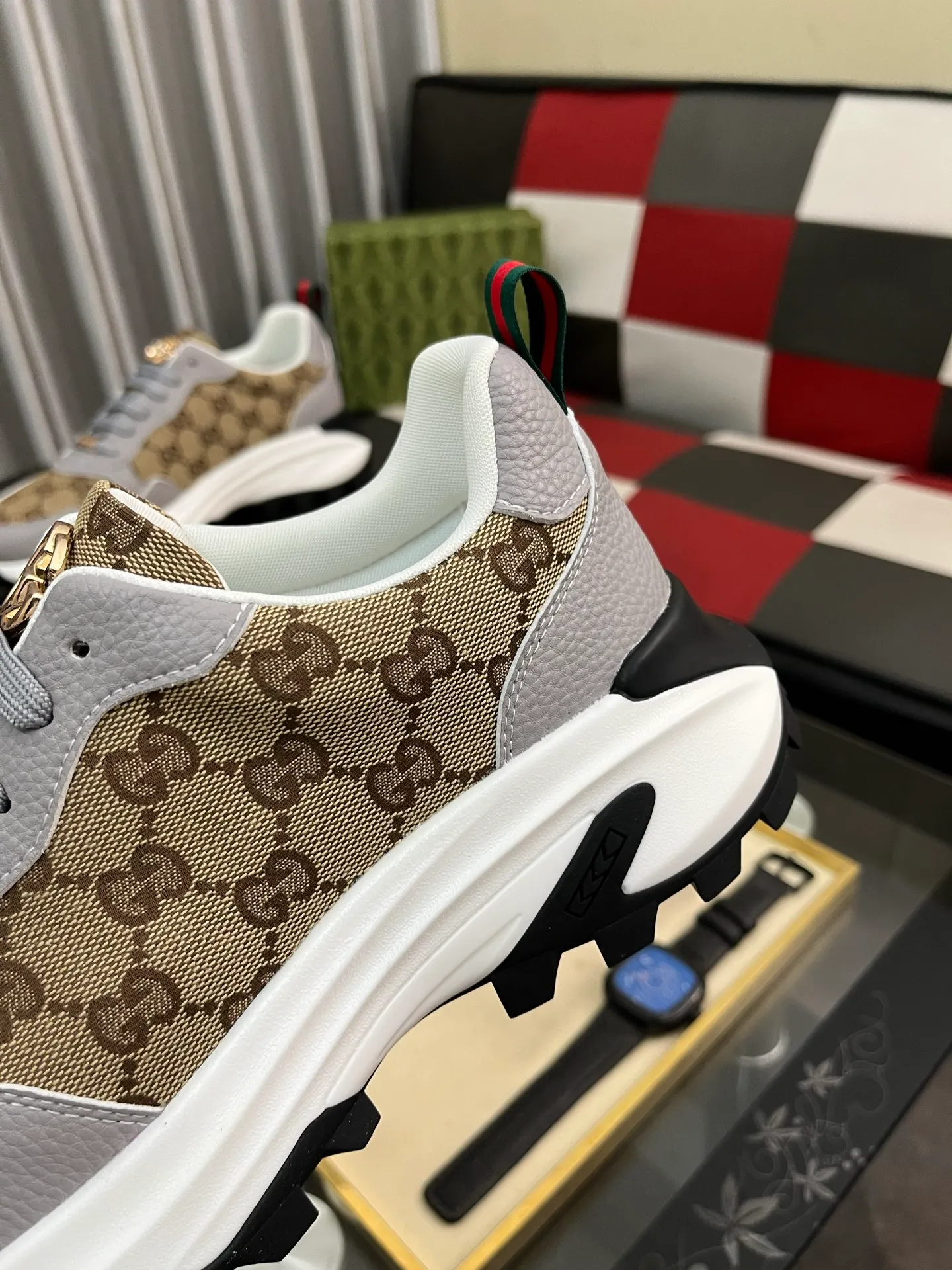 Men's shoes 💰458⌚️⌚️ Gucci •Gucci original quality. ~ Unique modern style sneakers. 🏃A must-have casual shoe for trendy men😍😍 Original brand imported from Italy, imported original leather, sheep lining (refuses to discolor and grind feet) Sole: Original sole provided by the original factory, French lazy style design ⚠️Fit to the feet, original quality attached, super comfortable original sole, code number: 38-444️⃣Colors available